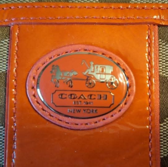 Coach Legacy Signature Swingpack Crossbody Bright Coral and Light Khaki Brown - Picture 3 of 7